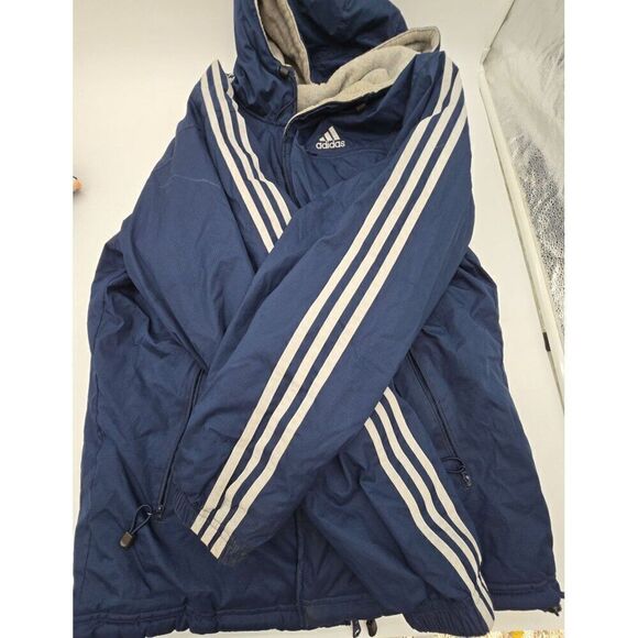 Adidas Mens Blue & Grey Reversible Hooded Coat With Logo Sz med - Picture 9 of 11
